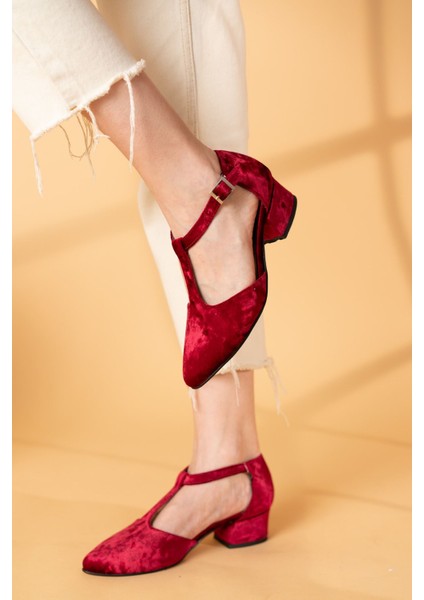 Jane Bordo Kadife Topuklu Ayakkabı