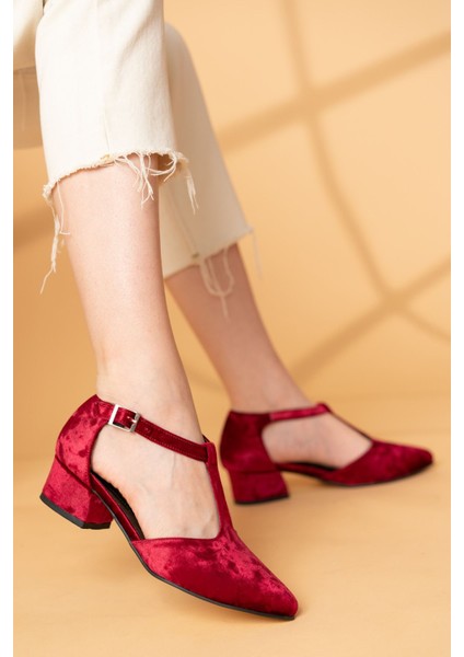 Jane Bordo Kadife Topuklu Ayakkabı modelleri
