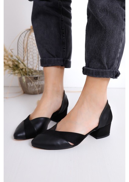 Leslie Topuklu Siyah Cilt- Ayakkabı modelleri
