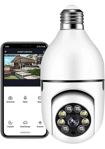 Ampul Kamera Harekete Duyarlı Gece Görüşlü Kablosuz Bebek İzleme Kamerası Güvenlik Akıllı Wifi