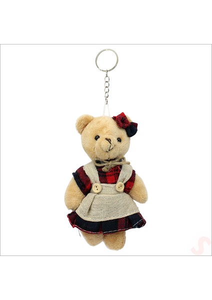 Pelüş Kıyafetli Ayıcık Anahtarlık, 13 x 8,5 cm - Kız Model
