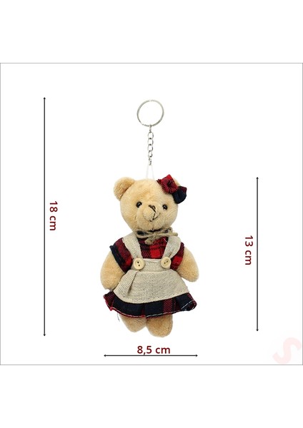 Pelüş Kıyafetli Ayıcık Anahtarlık, 13 x 8,5 cm - Kız Model
