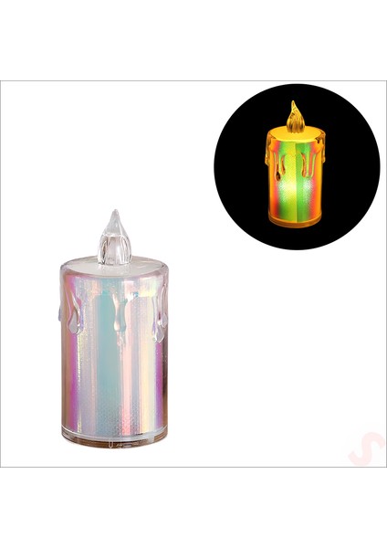 Erimiş Mum Görünümlü,gökkuşağı Işıklı Pilli LED Mum, 8x3,6cmx1 Adet