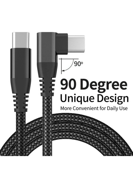 3m 90 Derece Tip C Tip C Kablo Pd 60W USB 2.0 Hızlı Şarj Veri Kablosu (Yurt Dışından)