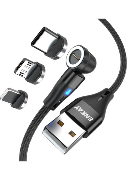 1m 3A Hızlı Şarj Kablosu 3'ü 1 Arada Manyetik Usb'den 8 Pimli Tip C Mikro USB Veri Kablosu LED Işıklı (Yurt Dışından)