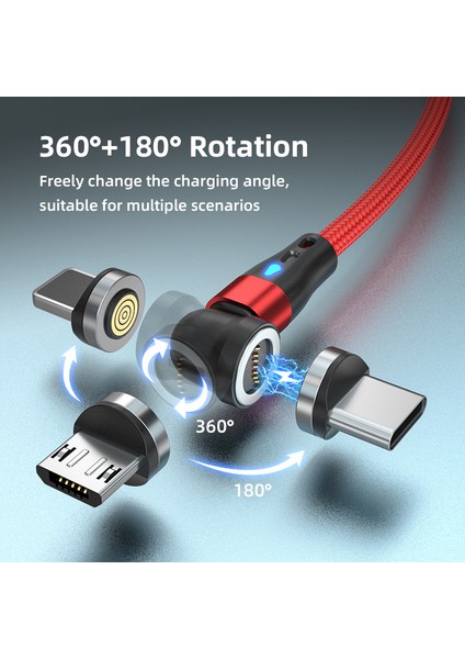 1m 3A Hızlı Şarj Kablosu 3'ü 1 Arada Manyetik Usb'den 8 Pimli Tip C Mikro USB Veri Kablosu LED Işıklı (Yurt Dışından)