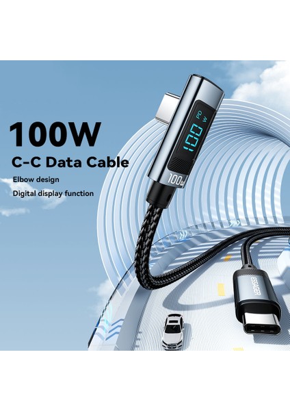 Seashell Digital 2m 100W Type C Şarj Kablosu Dijital Ekran Usb C Usb C Dirsek Veri Kablosu (Yurt Dışından)