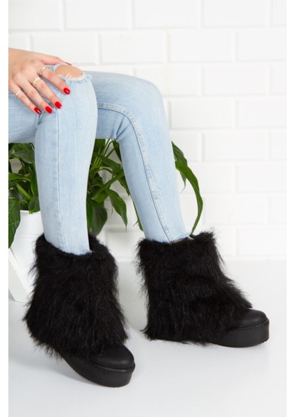Yüksek Taban Tüylü Siyah Kadın Bot fırsatları
