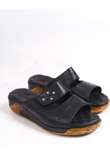 Kadın Deri Siyah Ortopedik Taban Terlik fiyatları
