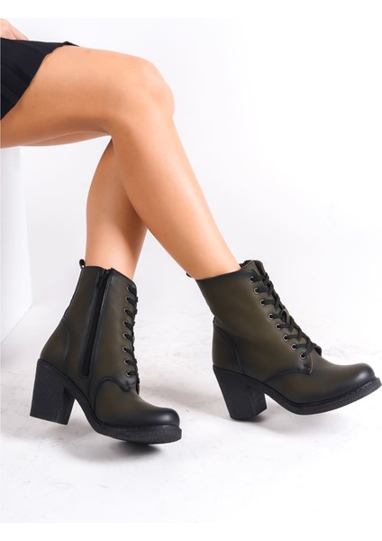 Berzo Haki Yeşil Platform Topuklu Bağcıklı Bot