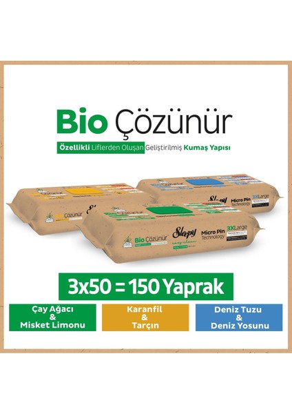 Bio Çözünür Yüzey Temizlik Havlusu Karma Paket 3X50 (150 Yaprak)