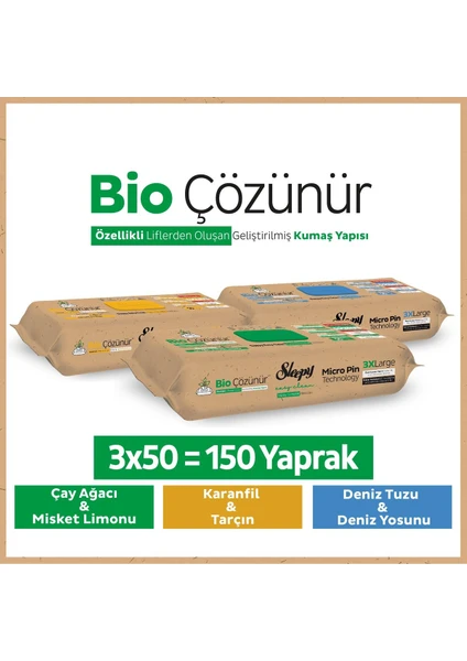 Bio Çözünür Yüzey Temizlik Havlusu Karma Paket 3X50 (150 Yaprak)