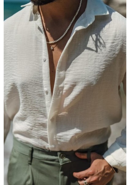 Erkek Uzun Kollu Gömlek Yaka Keten Oversize Gömlek fırsatları