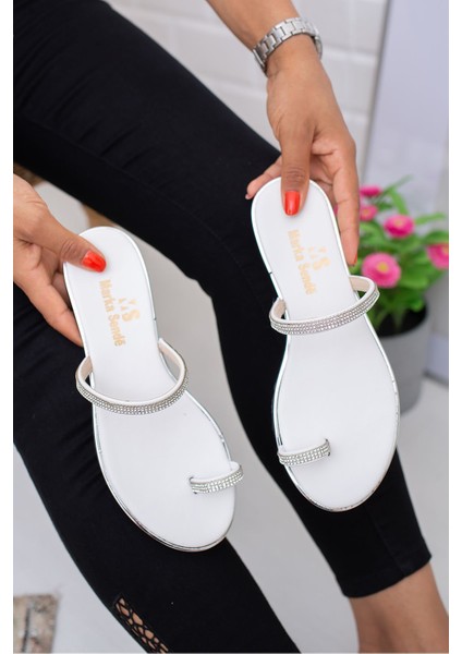 Spehi Taşlı Gümüş Beyaz Terlik fiyatları