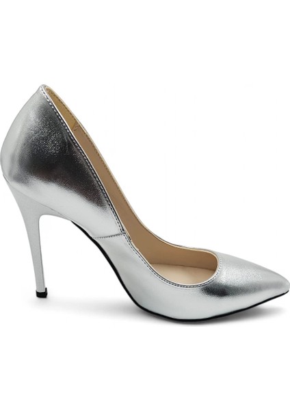 Luxuria Gümüş Parlak Rahat Yüksek Stiletto 10 Cm Topuklu Ayakkabı