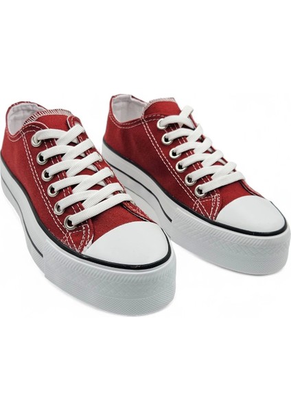 Melen Shoes Skywalk Bordo Yüksek Taban Sneaker Kadın Spor Ayakkabı