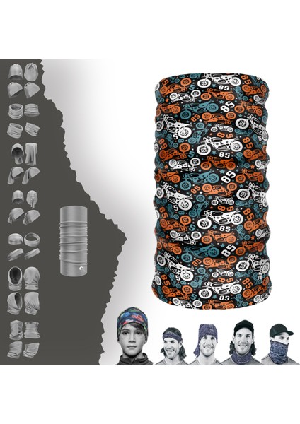 Çoklu Motosiklet Desenli Boyunluk Maske Baf Bandana
