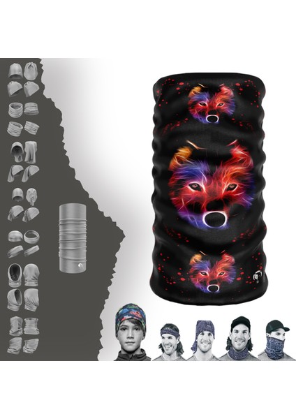 Renkli Kurt Desenli Boyunluk Maske Baf Bandana