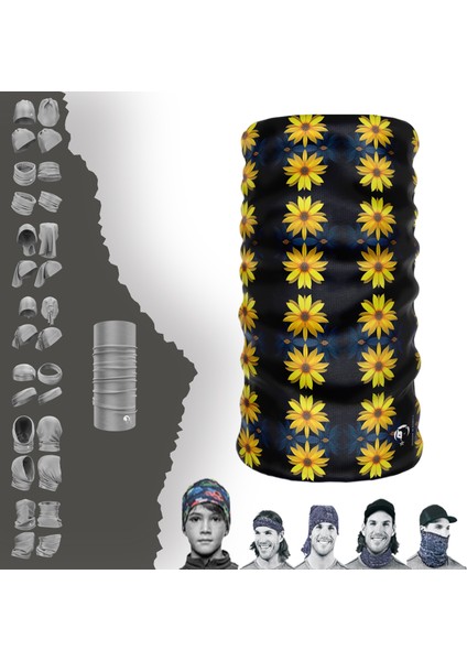 Sarı Papatya Çiçeği Desenli Boyunluk Maske Baf Bandana