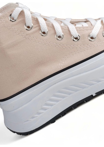 Melen Shoes Elixia Kalın Tabanlı Bej Boğazlı Uzun Keten Spor Ayakkabı