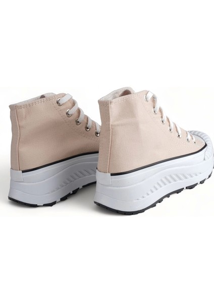 Melen Shoes Elixia Kalın Tabanlı Bej Boğazlı Uzun Keten Spor Ayakkabı