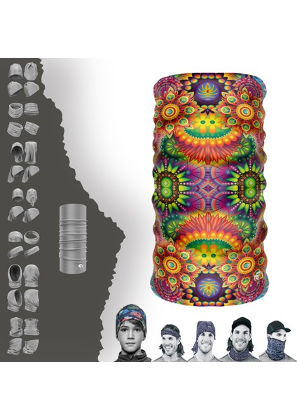 Çok Renkli Mandala Desenli Boyunluk Maske Baf Bandana