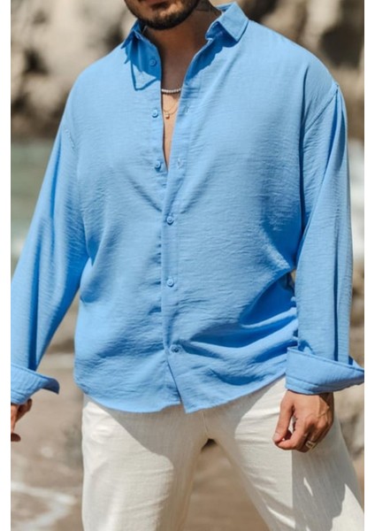 Erkek Uzun Kollu Gömlek Yaka Keten Oversize Gömlek fiyatları