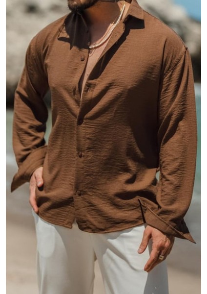 Erkek Uzun Kollu Gömlek Yaka Keten Oversize Gömlek fiyatları