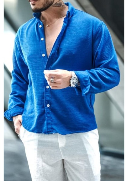 Erkek Uzun Kollu Gömlek Yaka Keten Oversize Gömlek fiyatları