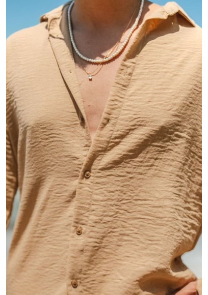 Erkek Uzun Kollu Gömlek Yaka Keten Oversize Gömlek fırsatları