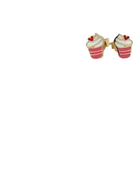 Mine Cupcake Figürlü Yeşil Altın Çocuk Küpe