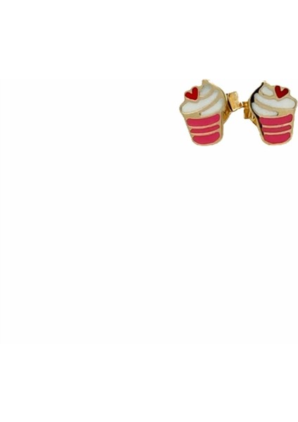Mine Cupcake Figürlü Yeşil Altın Çocuk Küpe