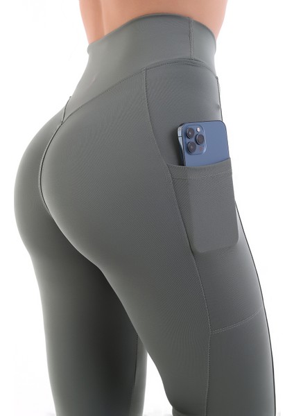 Bayan Uzun Tayt Cepli Yüksek Bel Toparlayıcı Sporcu Taytı