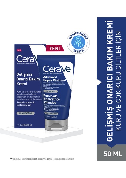 Cerave Gelişmiş Onarıcı Bakım Kremi 50 ML- Kuru ve Çok Kuru Ciltler İçin