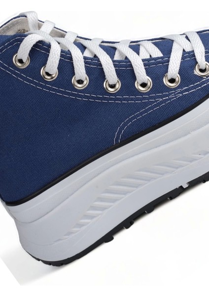 Melen Shoes Elixia Kalın Tabanlı Lacivert Boğazlı Uzun Keten Spor Ayakkabı