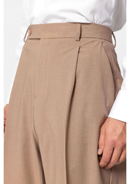 Açık Kahve Baggy Yüksek Bel Erkek Kumaş Pantolon