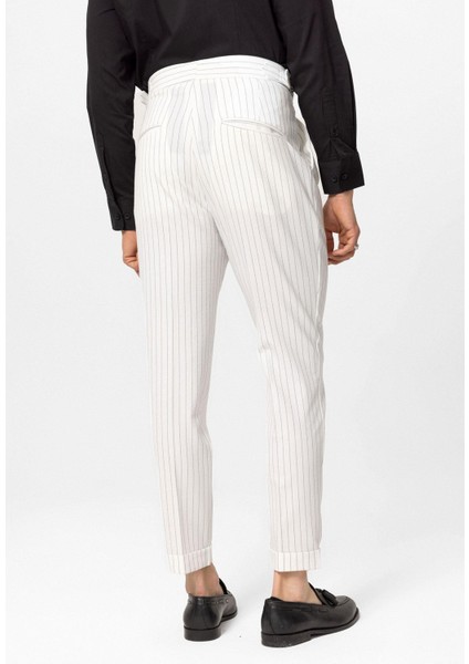 Beyaz Yüksek Bel Çizgili Erkek Pantolon indirimleri