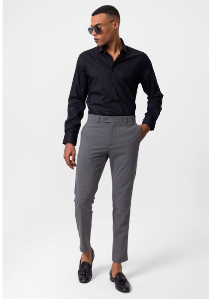 Gri Erkek Slim Fit Düz Aksesuarlı Kumaş Pantolon fiyatları