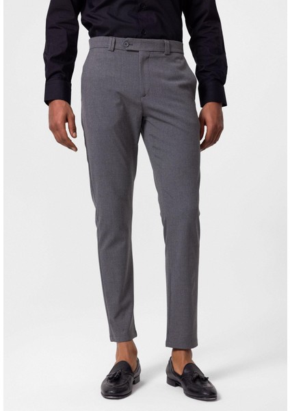 Gri Erkek Slim Fit Düz Aksesuarlı Kumaş Pantolon modelleri