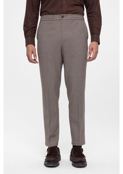 Bej Beli Lastikli Regular Fit Erkek Pantolon