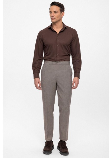 Bej Beli Lastikli Regular Fit Erkek Pantolon