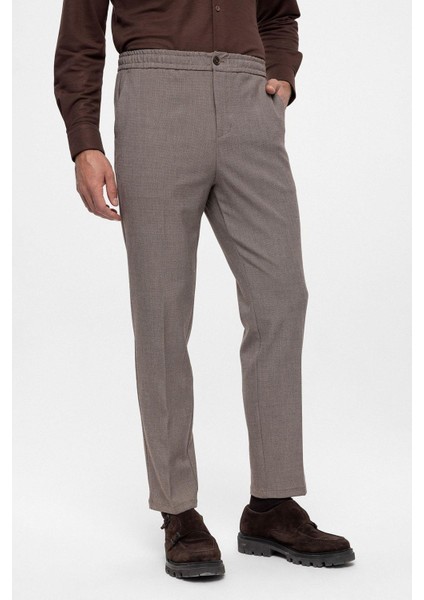 Bej Beli Lastikli Regular Fit Erkek Pantolon