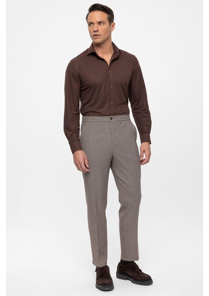 Bej Beli Lastikli Regular Fit Erkek Pantolon
