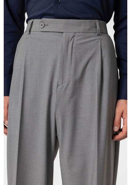 Gri Baggy Yüksek Bel Erkek Kumaş Pantolon