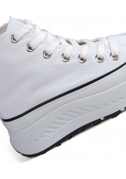 Melen Shoes Elixia Kalın Tabanlı Beyaz Boğazlı Uzun Keten Spor Ayakkabı modelleri