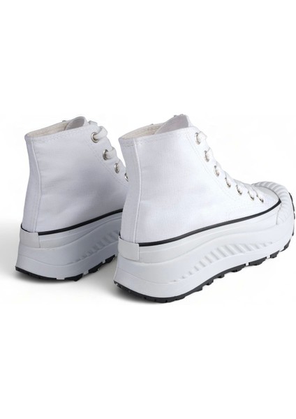 Melen Shoes Elixia Kalın Tabanlı Beyaz Boğazlı Uzun Keten Spor Ayakkabı fırsatları