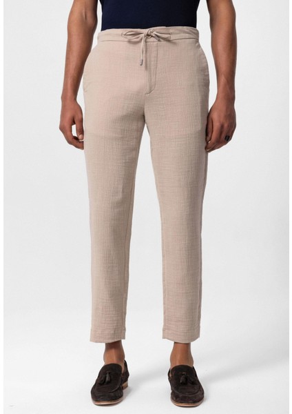 Bej Regular Fit Beli İpli Erkek Pantolon