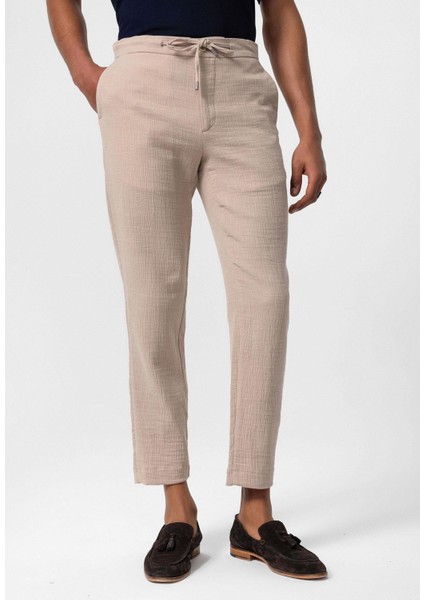 Bej Regular Fit Beli İpli Erkek Pantolon