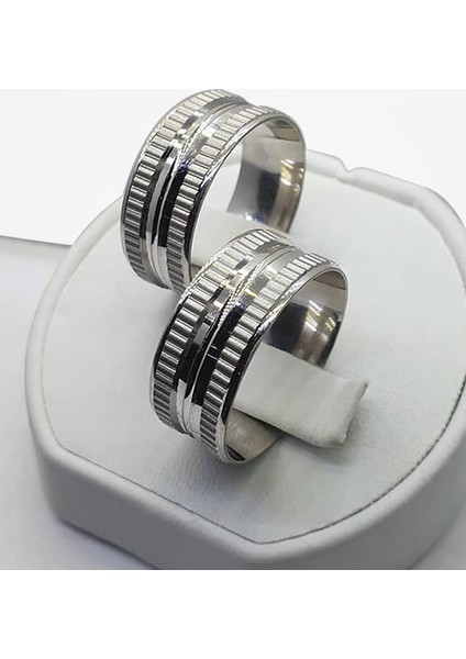 8 mm Rodyum Kaplama 925 Ayar Gümüş Alyans