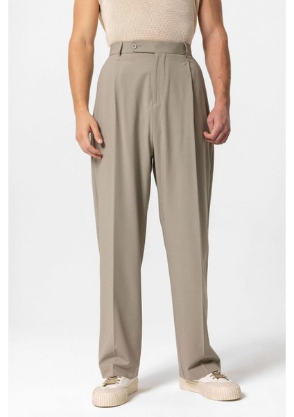 Açık Haki Baggy Yüksek Bel Erkek Kumaş Pantolon modelleri